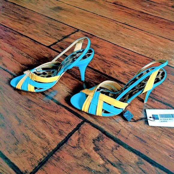 Dolce & Gabbana Scarpa Yellow and Teal Slingback Heels NWT 37 - Picture 5 of 8